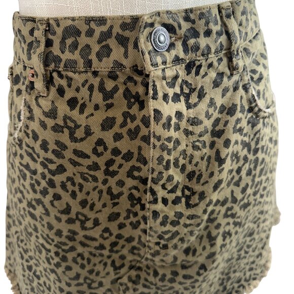 Zara Leopard Print Distressed Mini Skirt Size L Cotton Blend Womens Animal Print - Picture 4 of 7